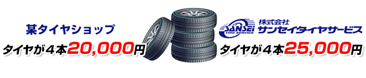 某タイヤショップ タイヤが４本20,000円 株式会社サンセイタイヤサービス タイヤが４本25,000円